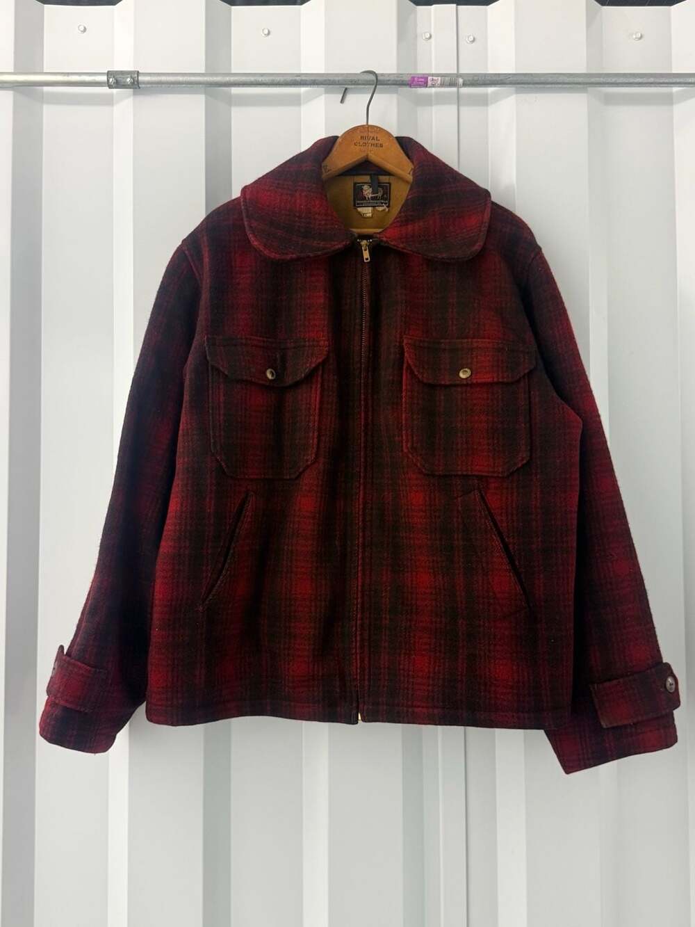 Vintage 50s 60s Woolrich Wool Jacket Mens 42 Red Plaid Fleece Lined Field Coat
